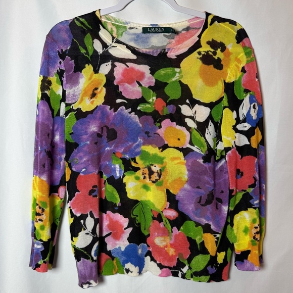 Lauren Ralph Lauren Floral Multicolor Light-Weight Sweater PL - Picture 1 of 6
